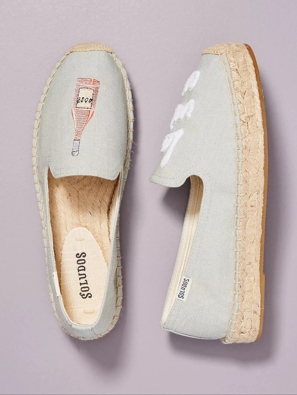 Anthropologie Soludos Light Gray Espadrille Slip-On French Embroidered